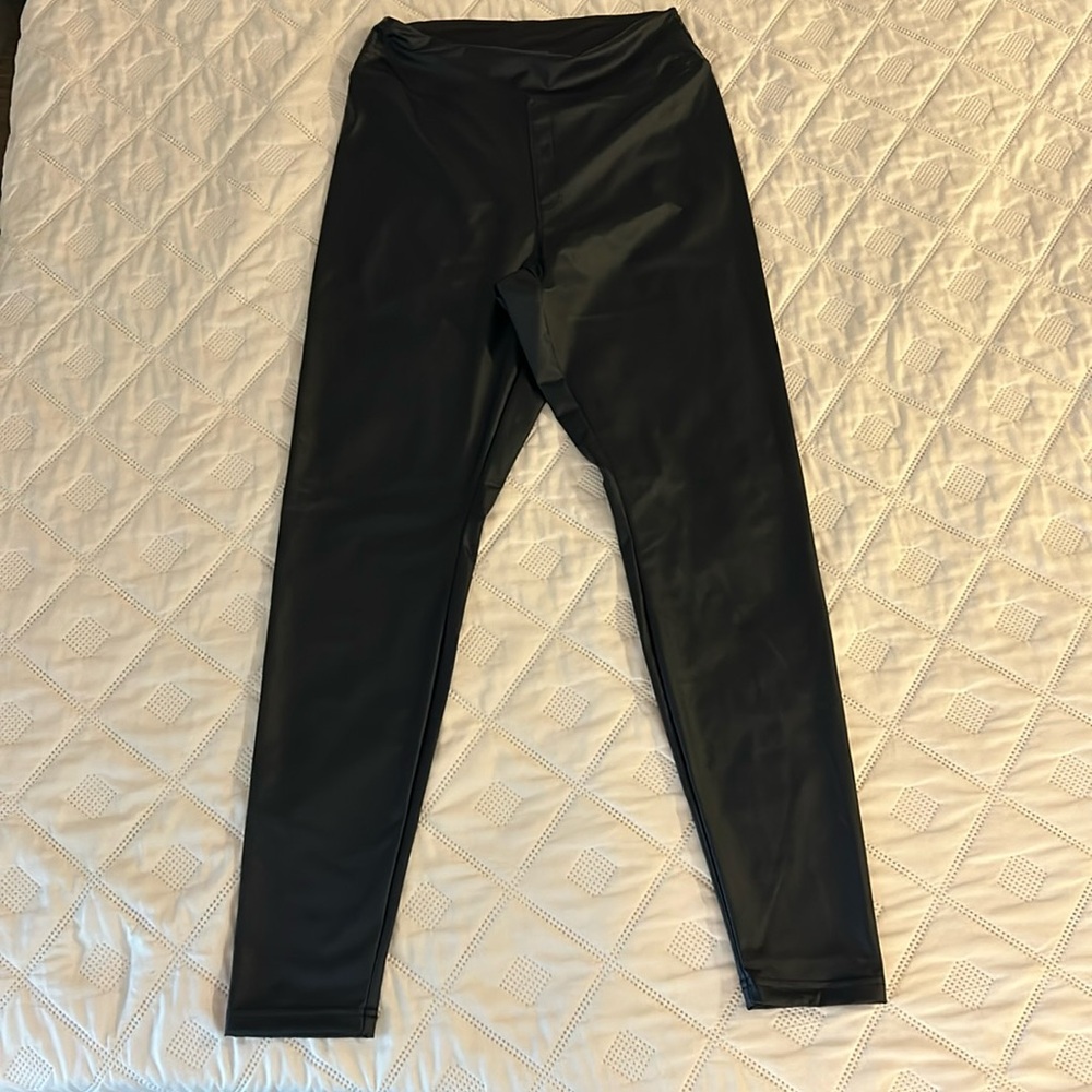 Dark blue imitation leather leggings